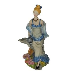 Fancy Gardener Lady Figurine w Real Feather Boa Watering Garden Vintage Unique
